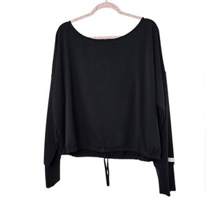 Fabletics Luxe Terry Off-Shoulder Pullover | Black Long Sleeve | Size XL | Cozy